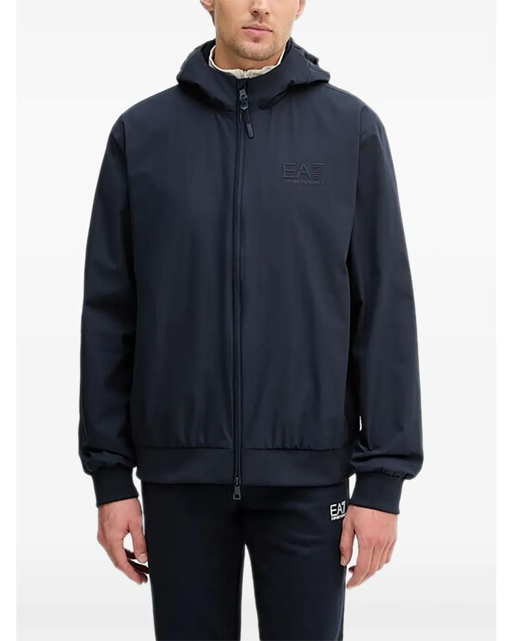 EA7 Blue Zip-Up Hooded Jacket for men