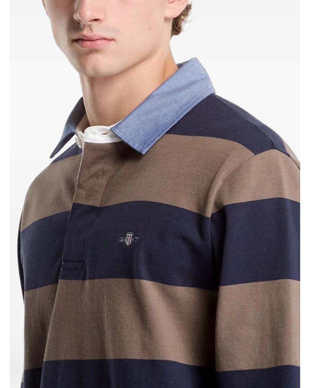 Gant Blue Polo Rayé À Manches Longues for men