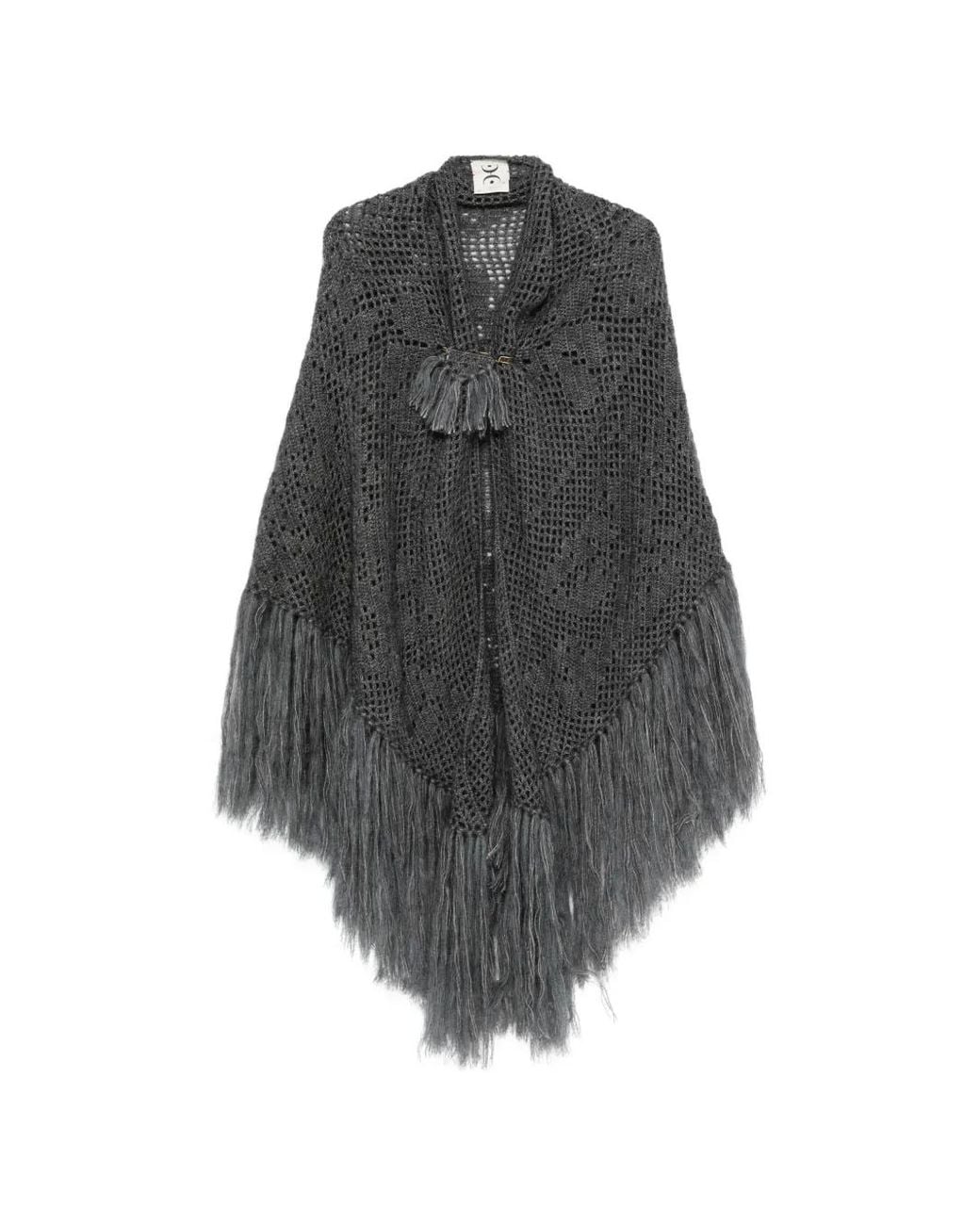 Chiara Is Gray Scialle Coperta Peonia Fringe-Trimmed Crochet Poncho
