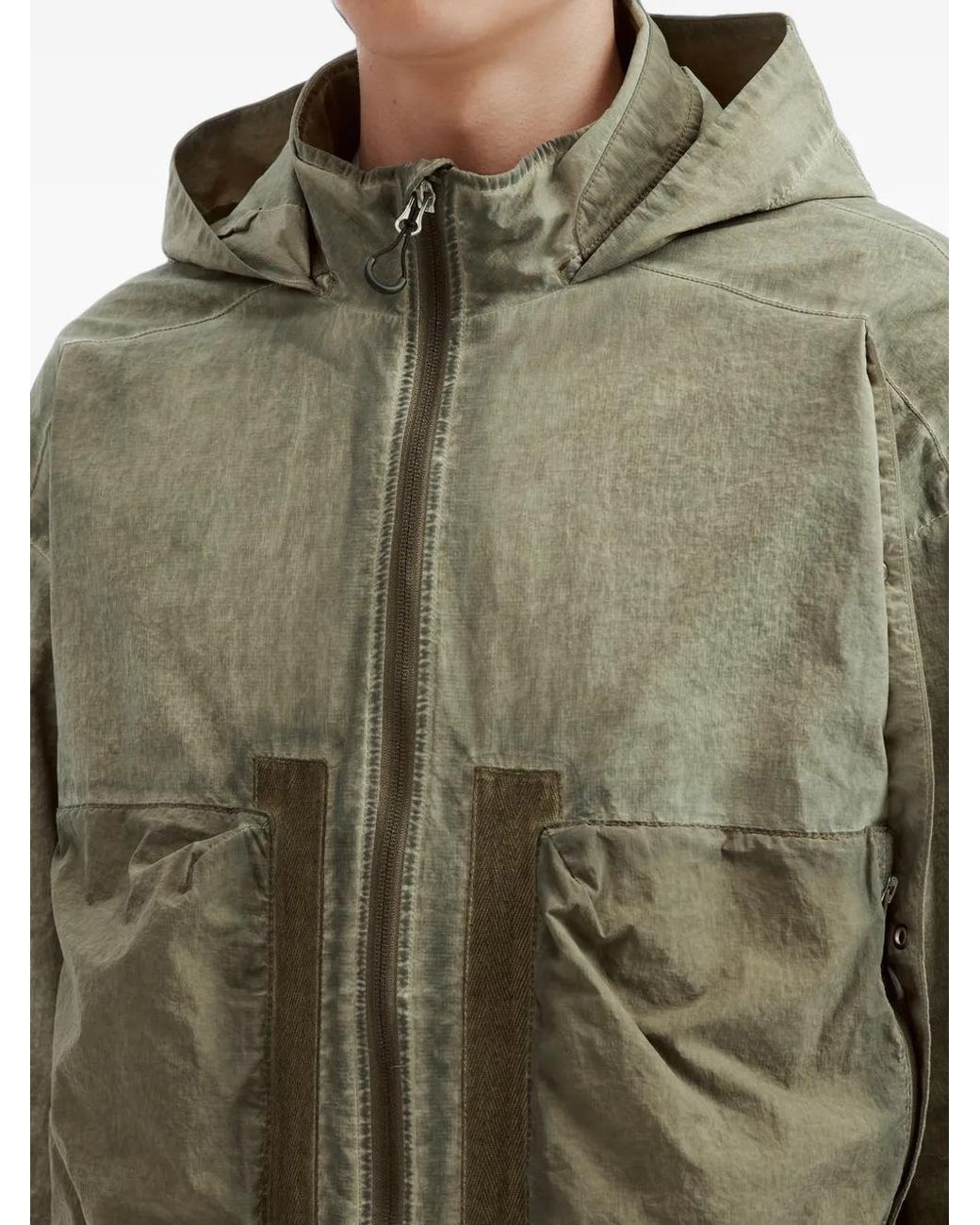 FIVE CM Green Hooded Panelled Lightweight Jacket for men