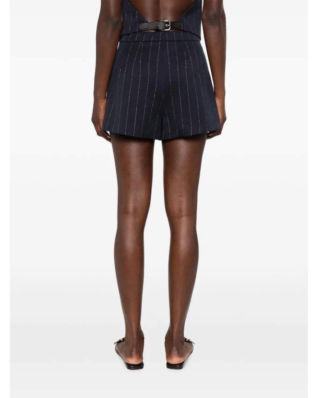 Maje Blue Short Plissé À Fines Rayures