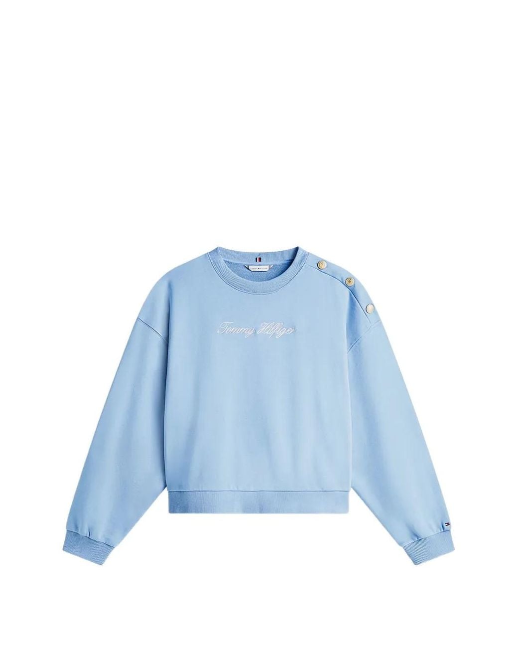 Tommy Hilfiger Blue Buttoned Logo-Embroidered Sweatshirt