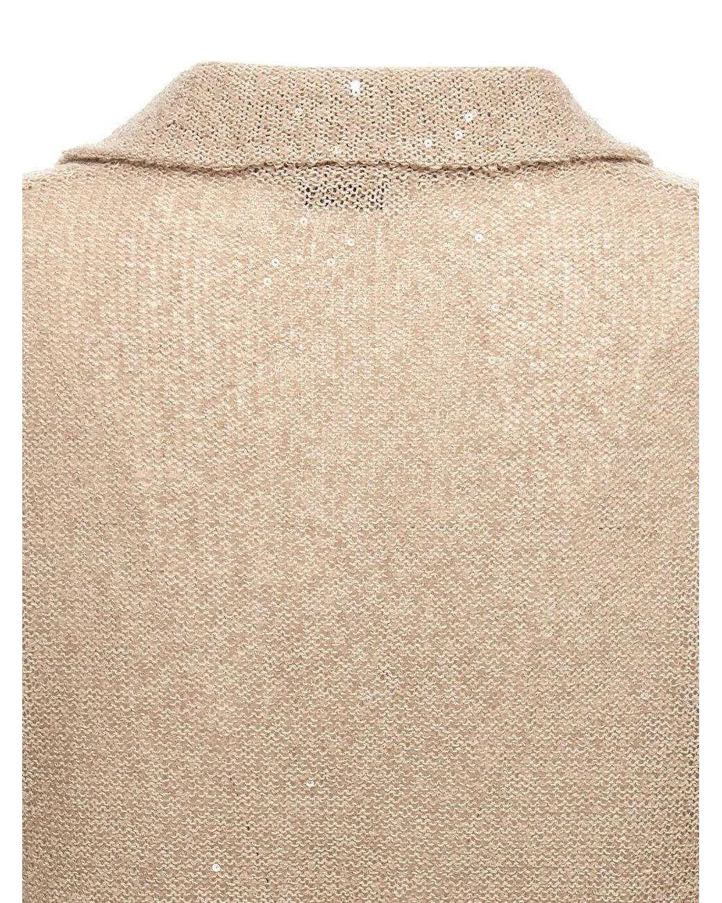 Brunello Cucinelli Natural Sequin-Embellished Polo Shirt