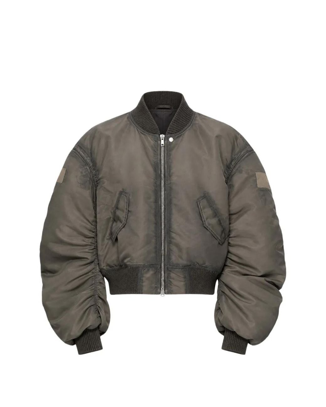 Rick Owens Gray Secchia Flight Ruched-Sleeve Bomber Jacket for men