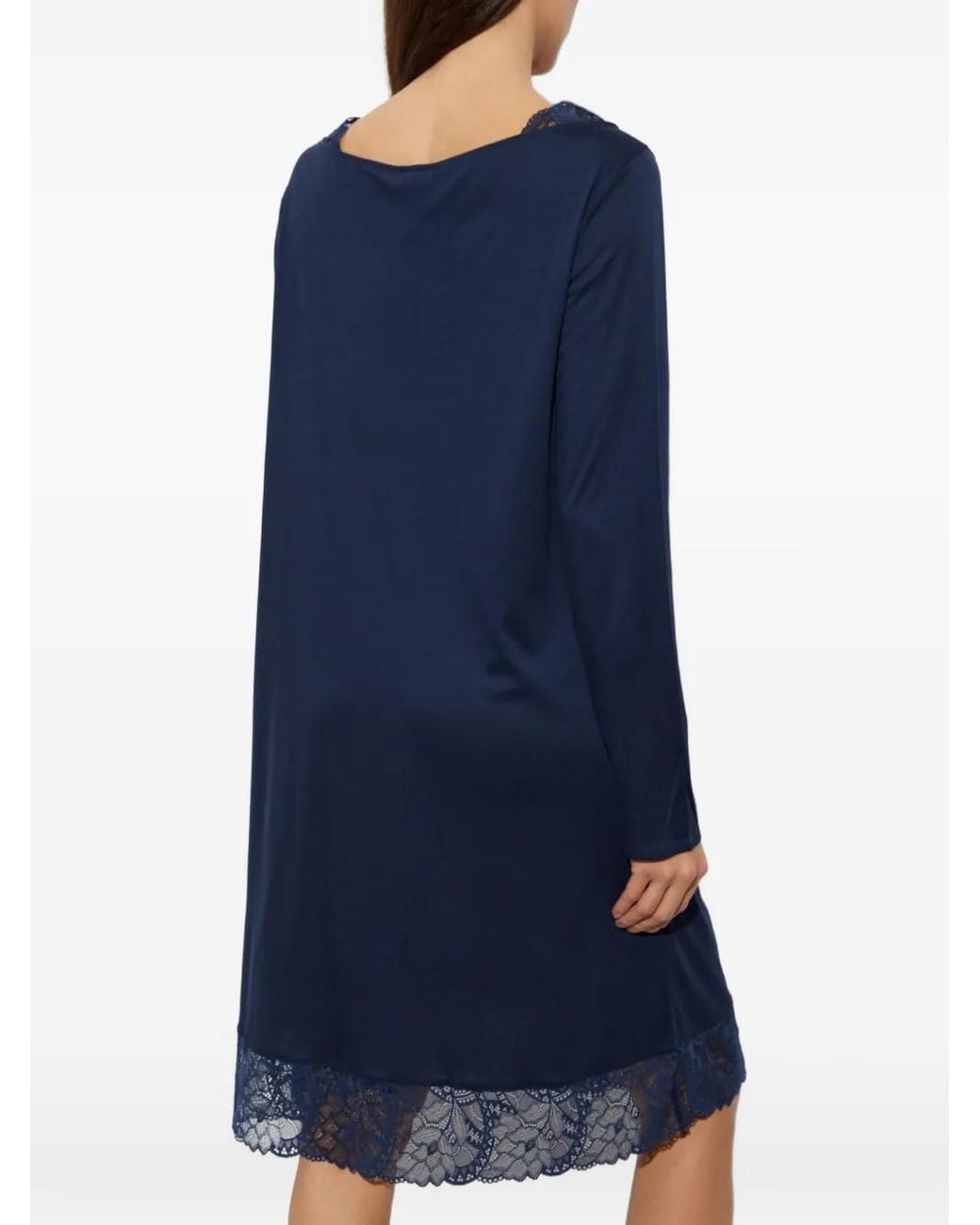 Hanro Blue Azelia Lace-Trim Nightdress