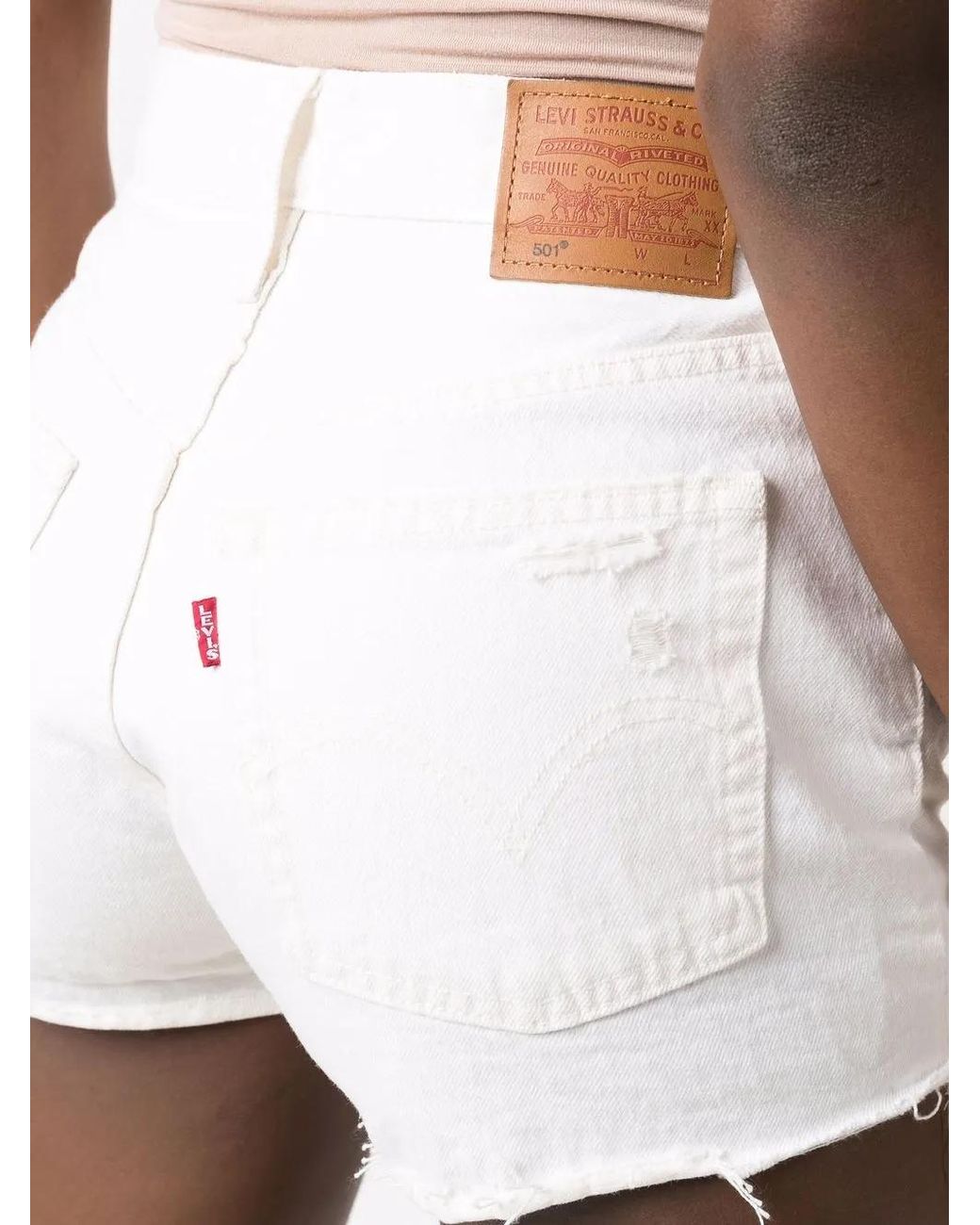Levi's White Distressed Frayed Shorts