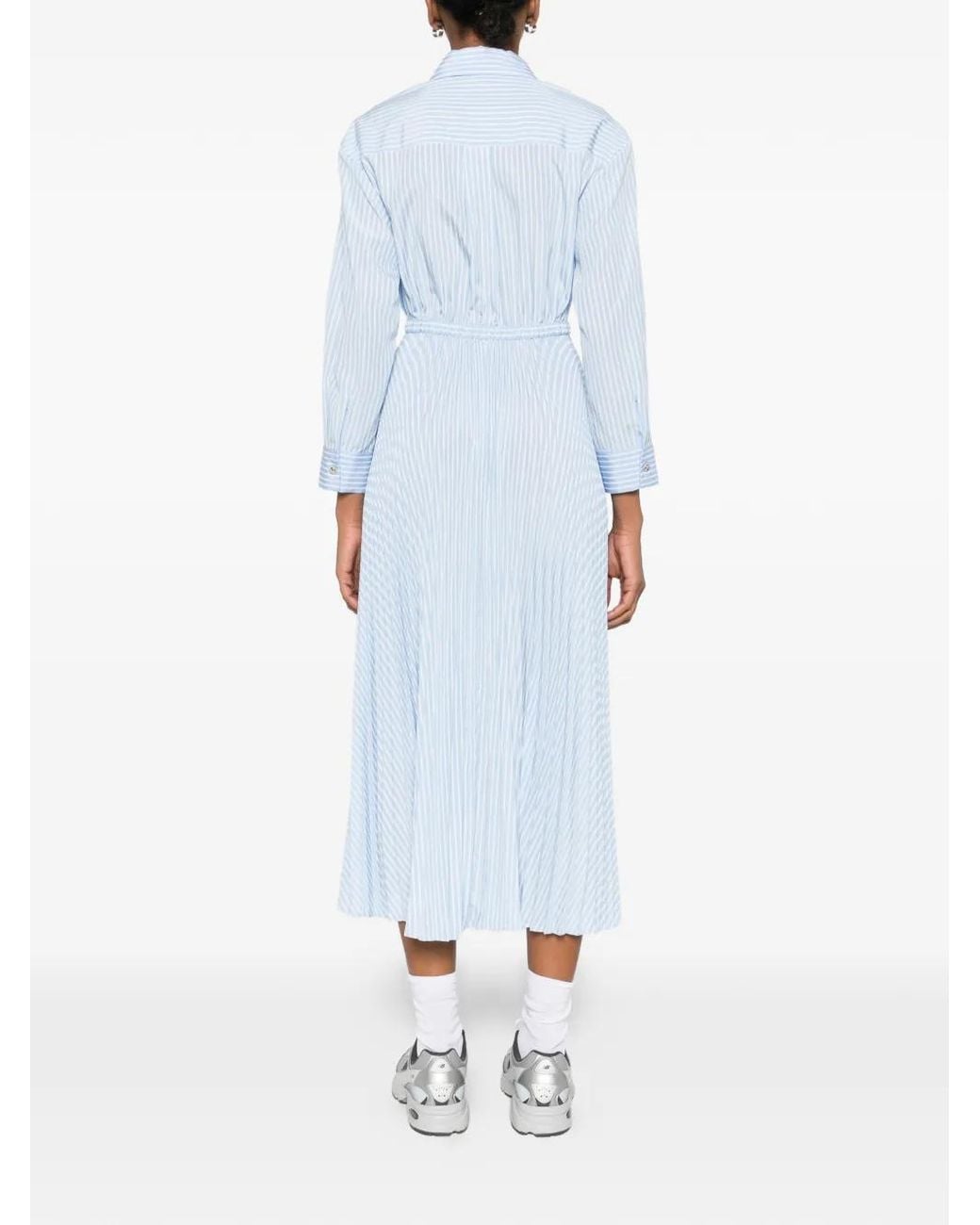 Maje Blue Long Pleated Dress With Eyelets