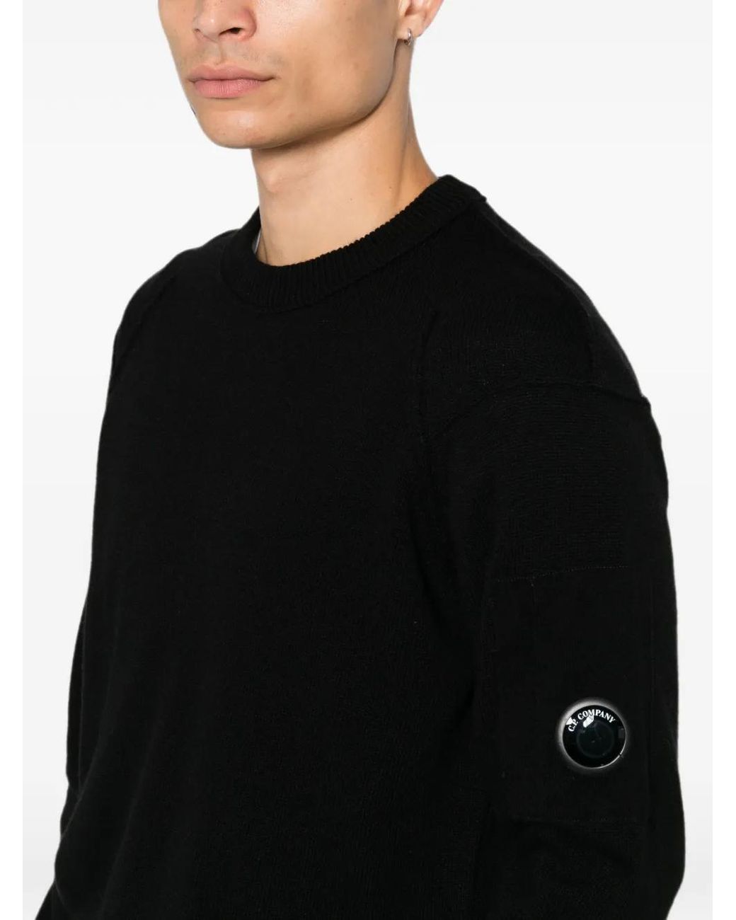 C P Company Black Wool Crewneck Sweater for men