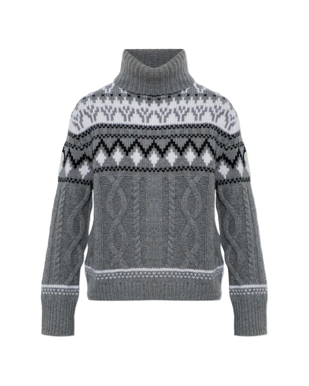 Bogner Gray Lorely Cable-Knit Fair Isle Sweater
