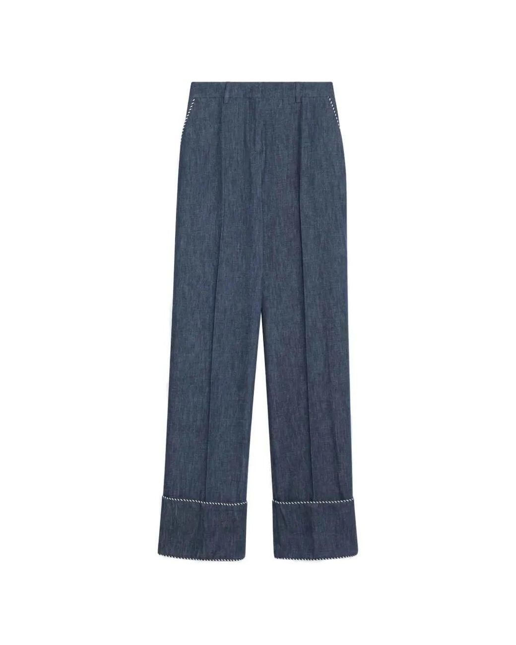 Valentino Garavani Blue Braided-Trim Turn-Up Jeans