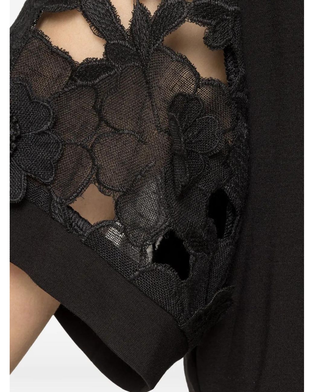 Nissa Black Embroidered Cotton T-Shirt
