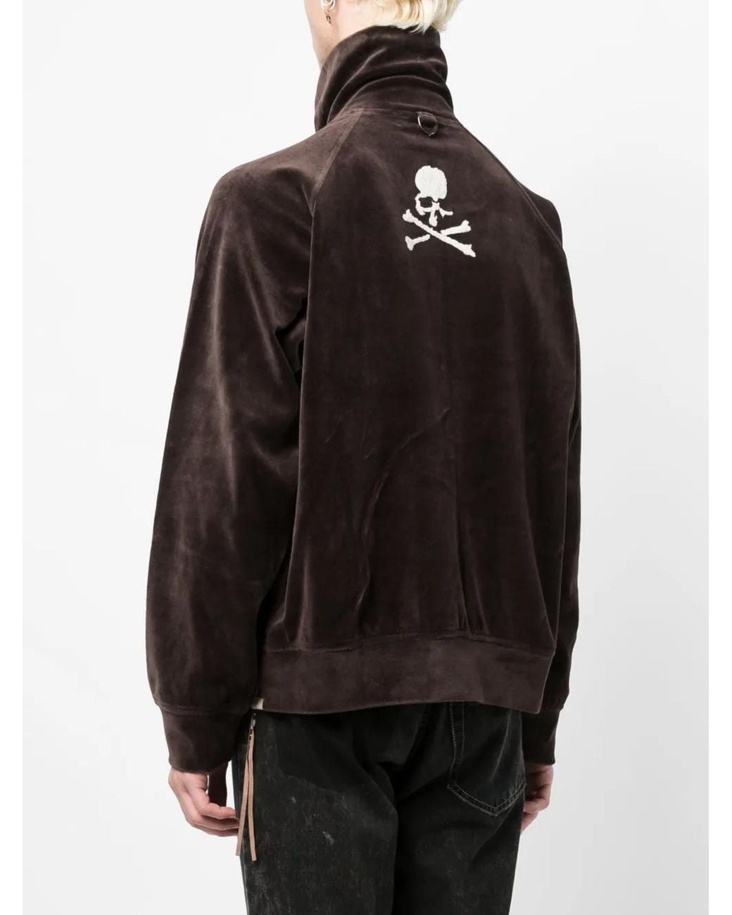 MASTERMIND WORLD Black Skull-Embroidered Zip-Up Jacket for men