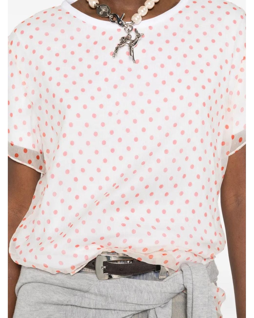 N°21 Pink Polka-Dot Sheer T-Shirt