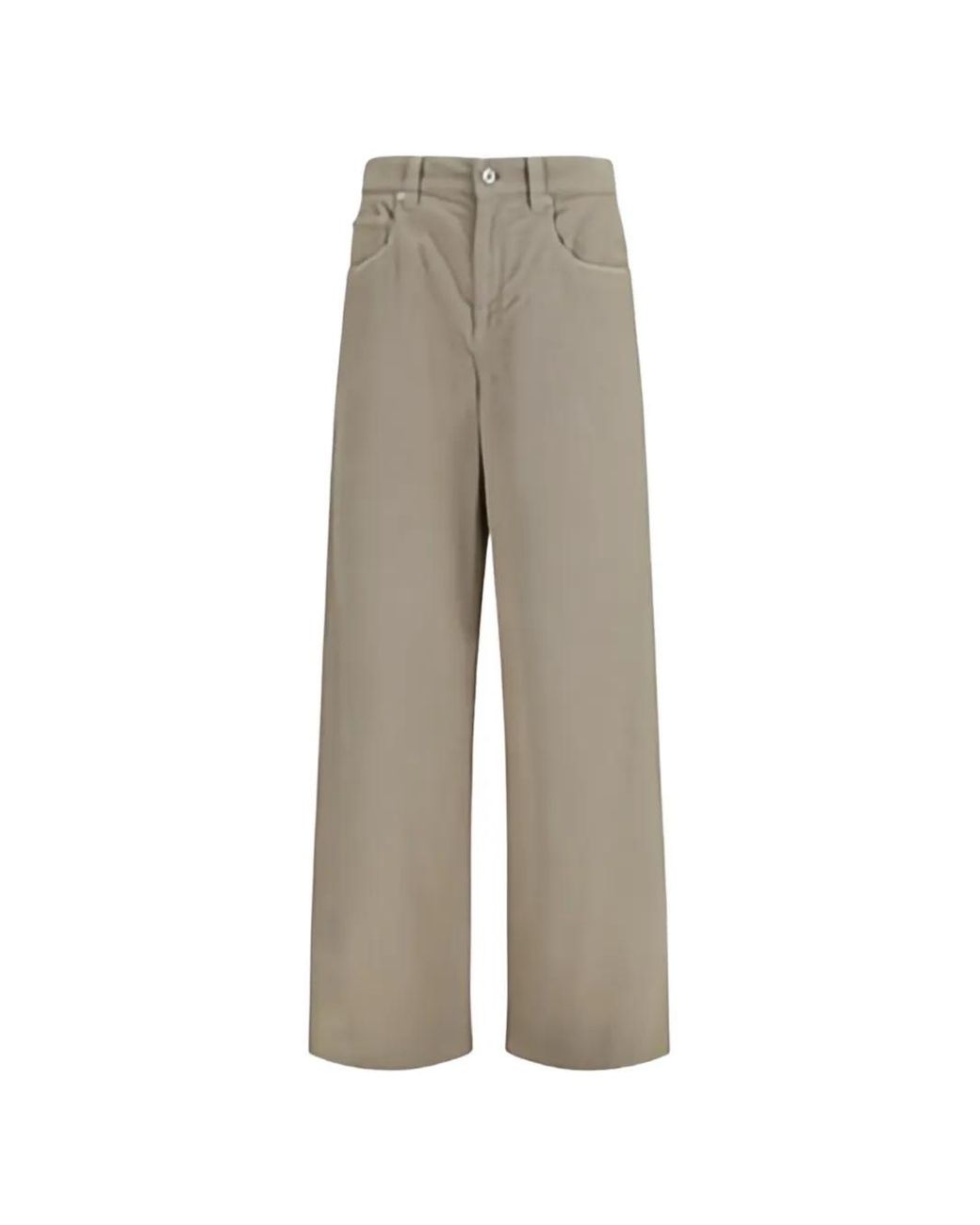 Brunello Cucinelli Natural Ribbed-Texture Monili-Detail Trousers