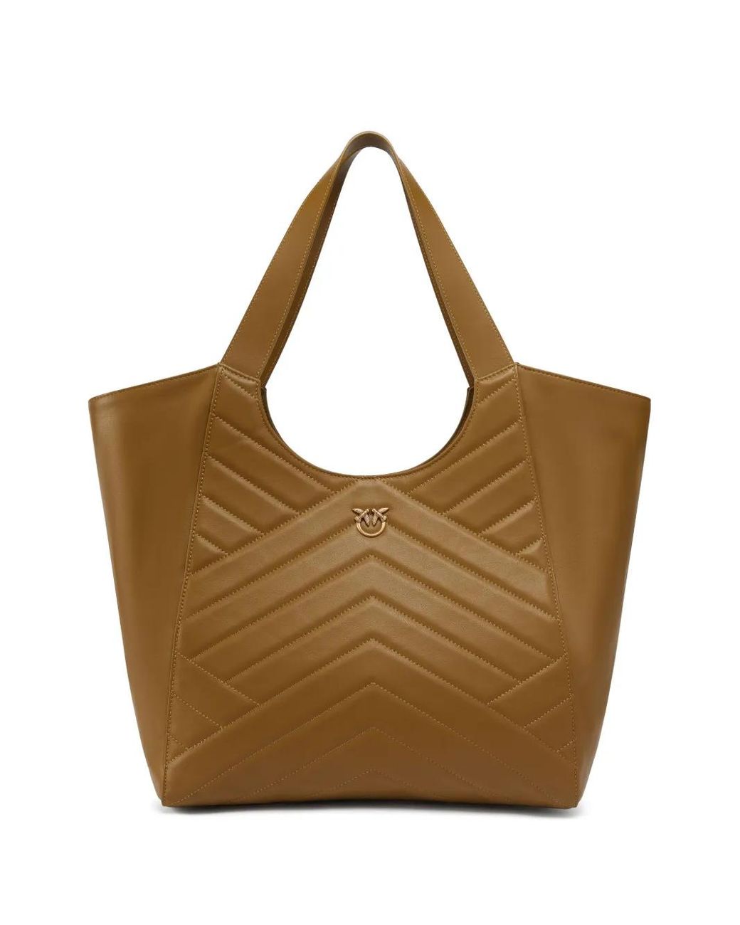 Pinko Brown Chevron-Quilted Leather Tote Bag