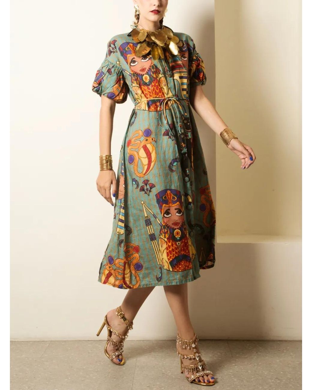 A.nty Story Blue Lady Breonna Puff-Sleeve Midi Dress