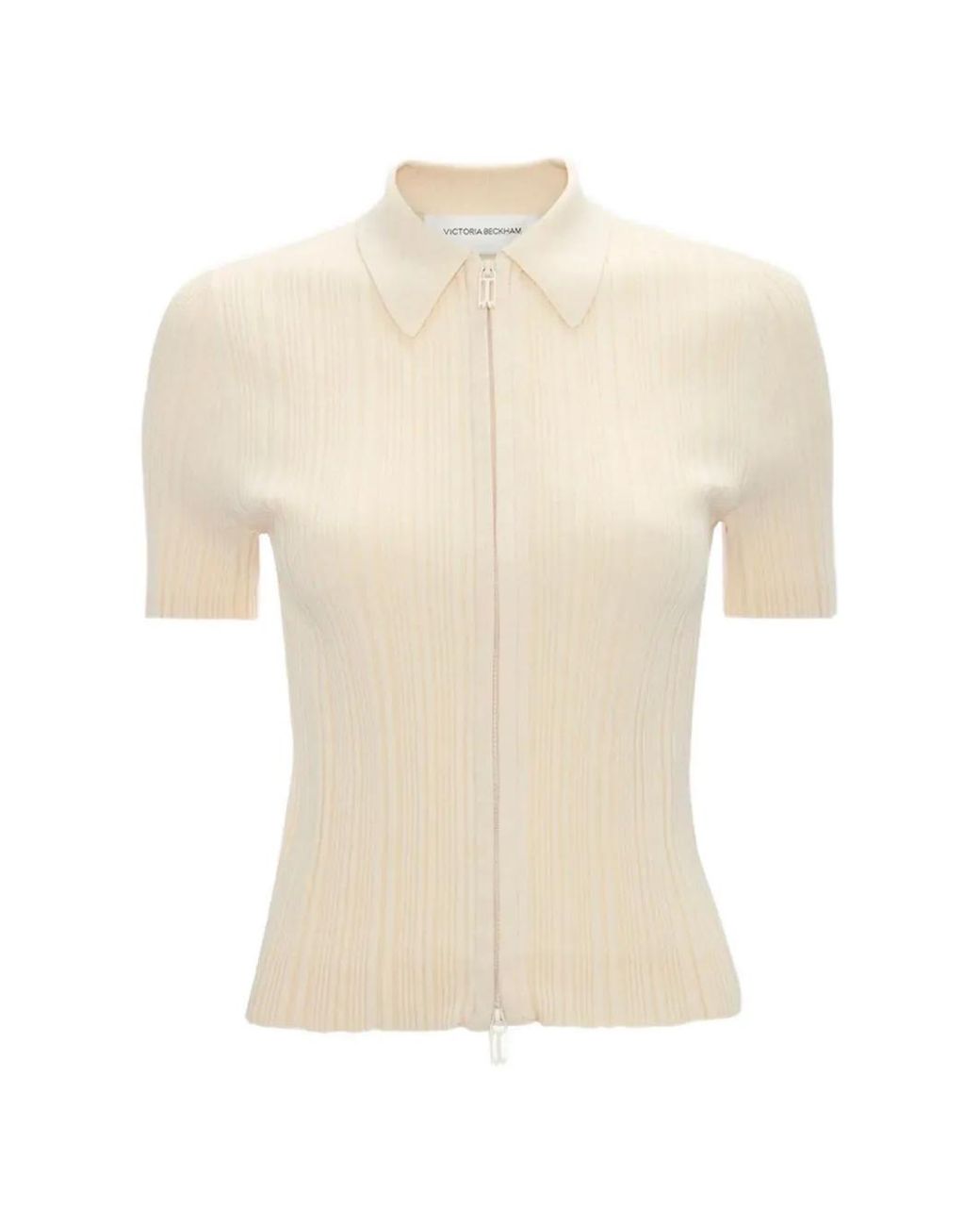 Victoria Beckham White Ribbed-Knit Short-Sleeve Shirt