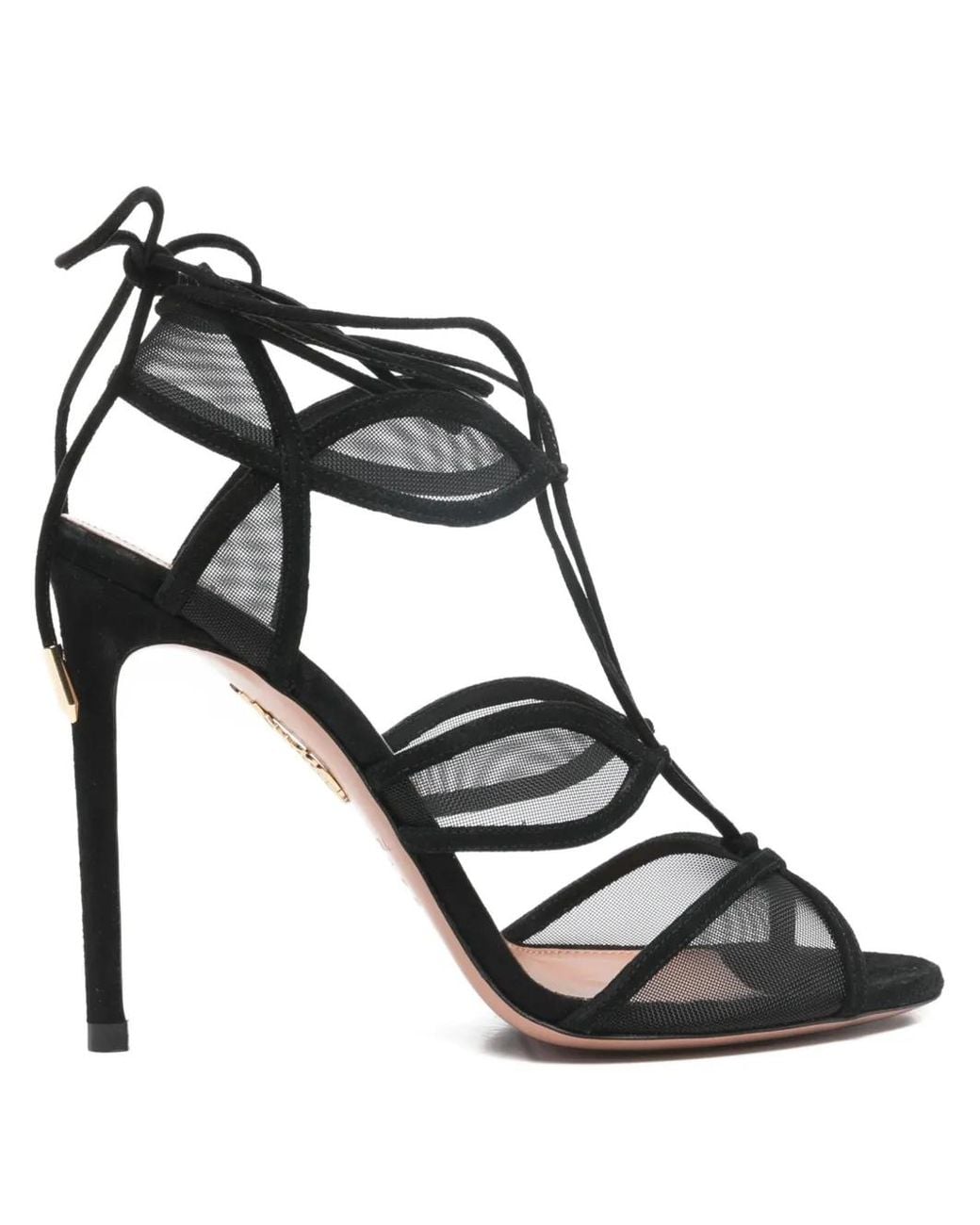 Aquazzura Black Fatal Lace-Up Heeled Sandals