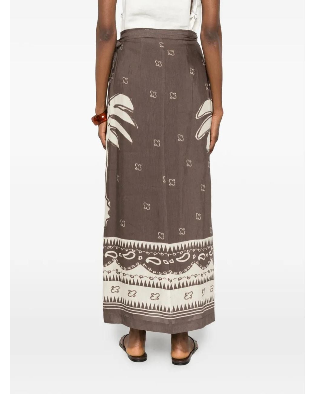 Ottod'Ame Brown Palm Tree-Print Tie-Fastening Midi Skirt