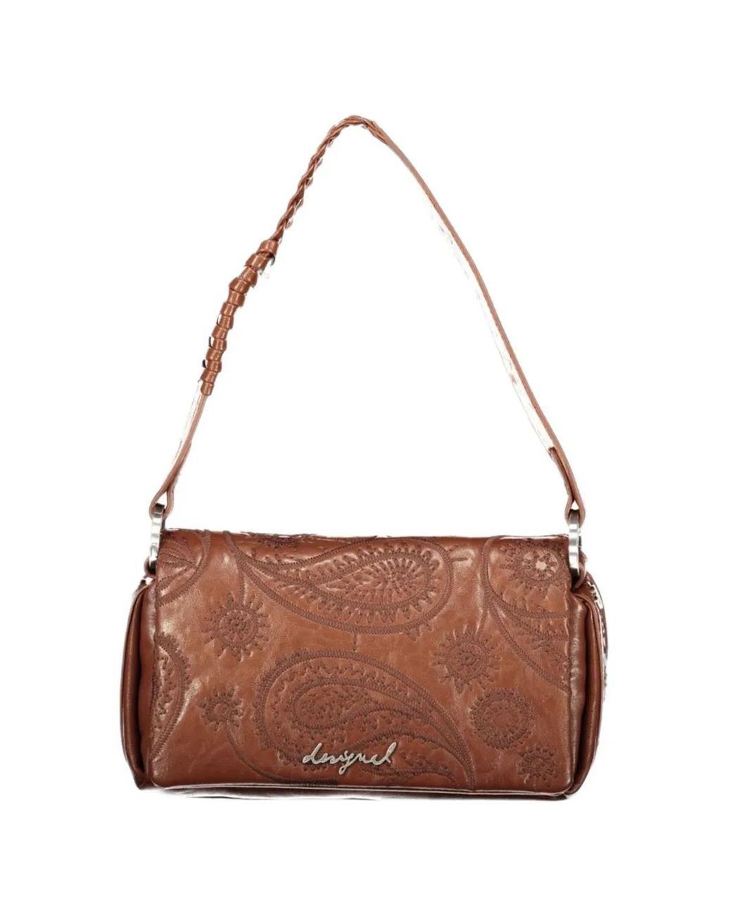 Desigual Brown Small Paisley-Embroidered Braided-Strap Crossbody Bag