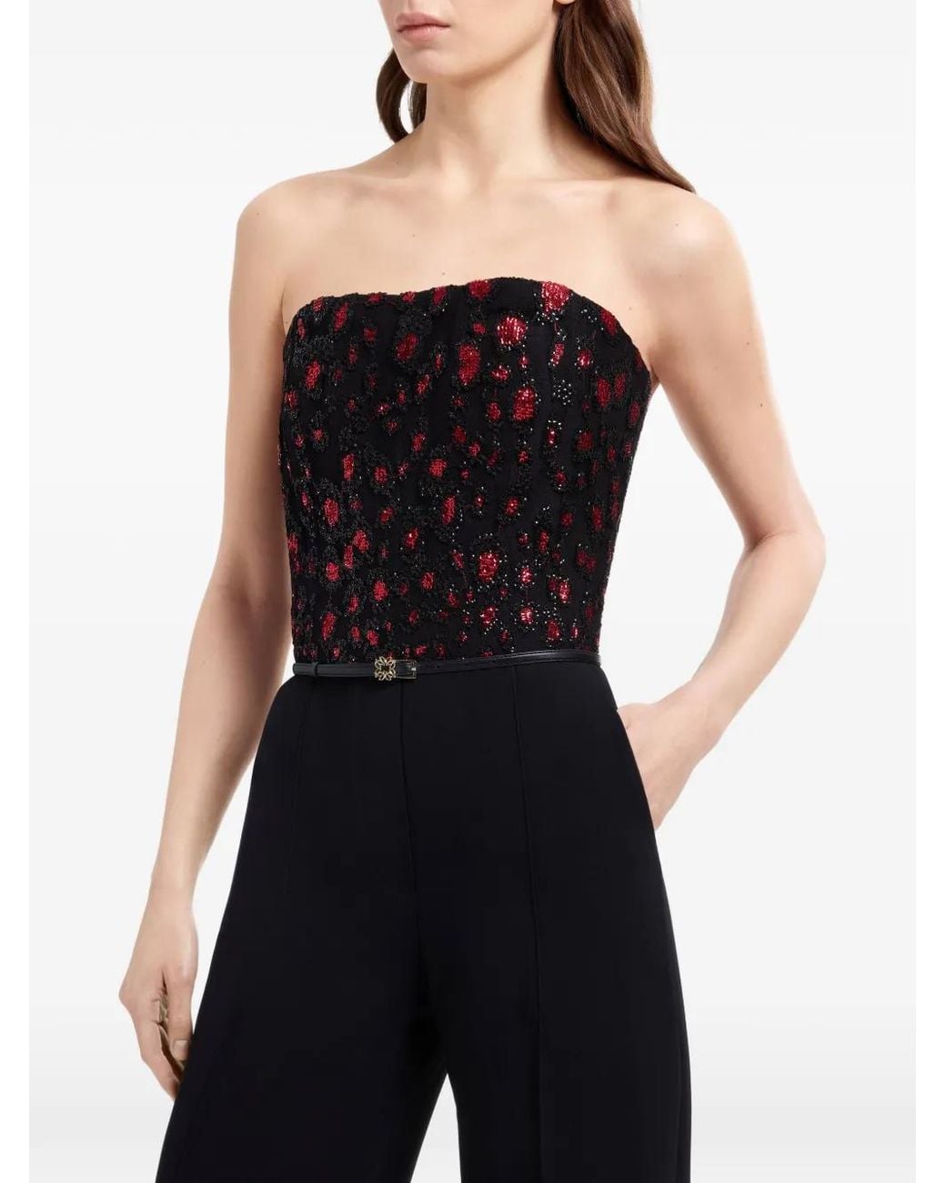 Elie Saab Black Sequin-Embellished Strapless Jumpsuit