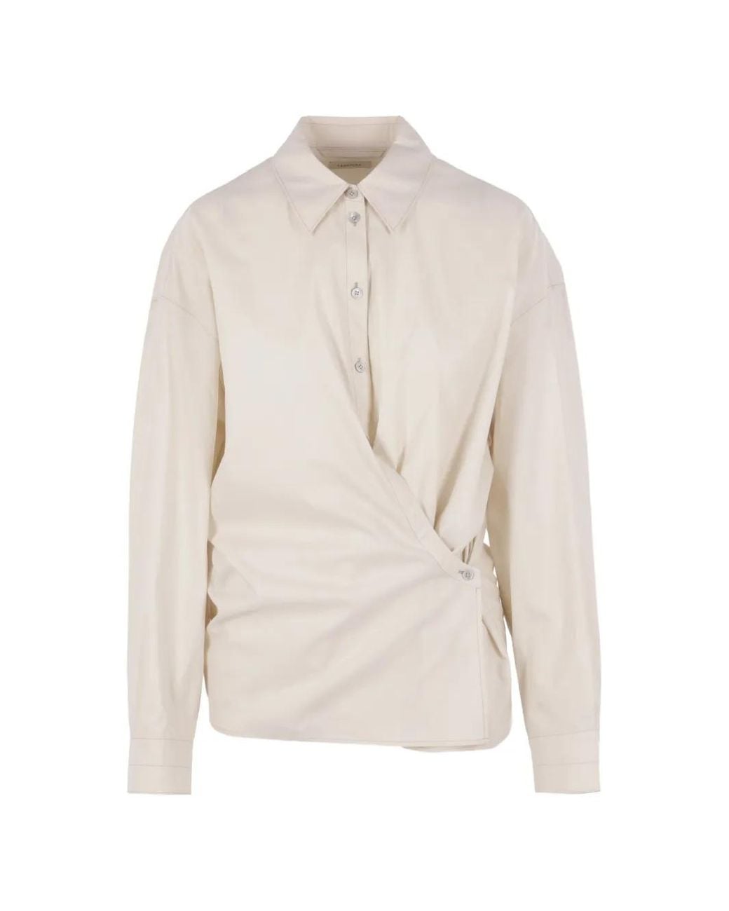 Lemaire White Asymmetric Gathered Polo Shirt