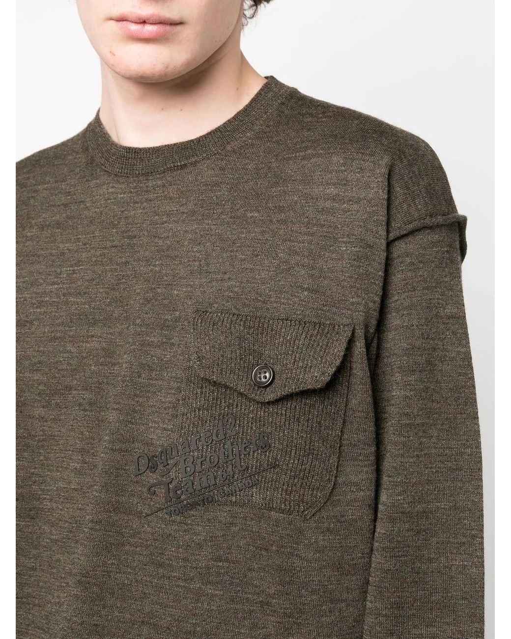 DSquared² Gray Flap Pocket Crew Neck Jumper for men