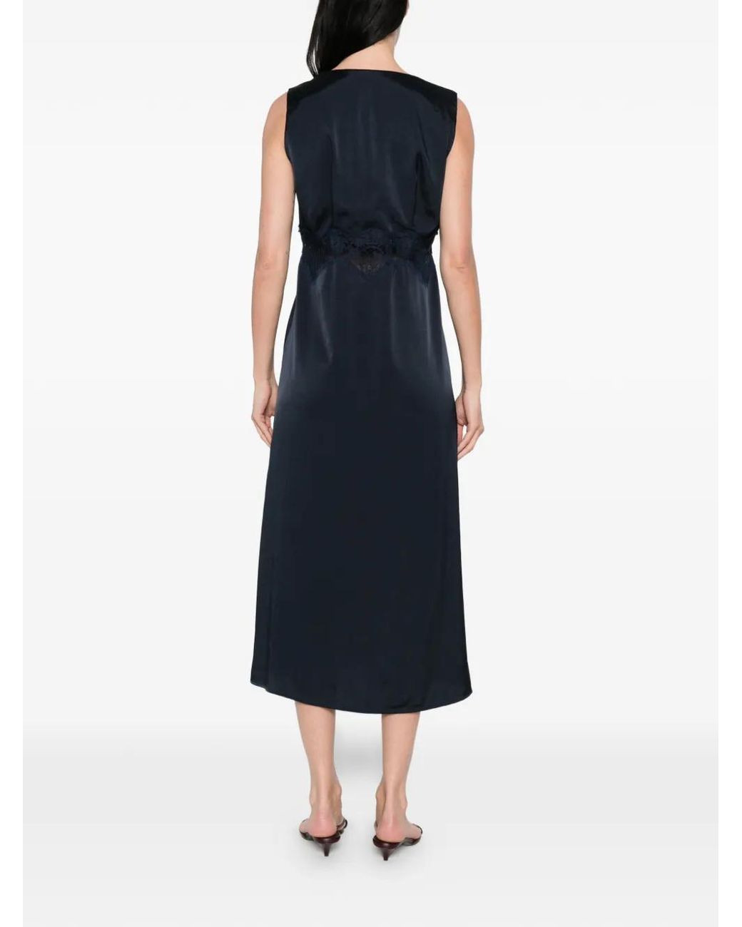 P.A.R.O.S.H. Blue Lace V-Neck Midi Dress