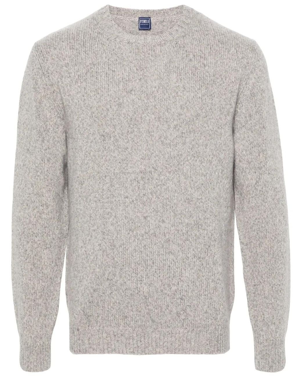 Fedeli Gray Crew-Neck Cashmere Jumper for men