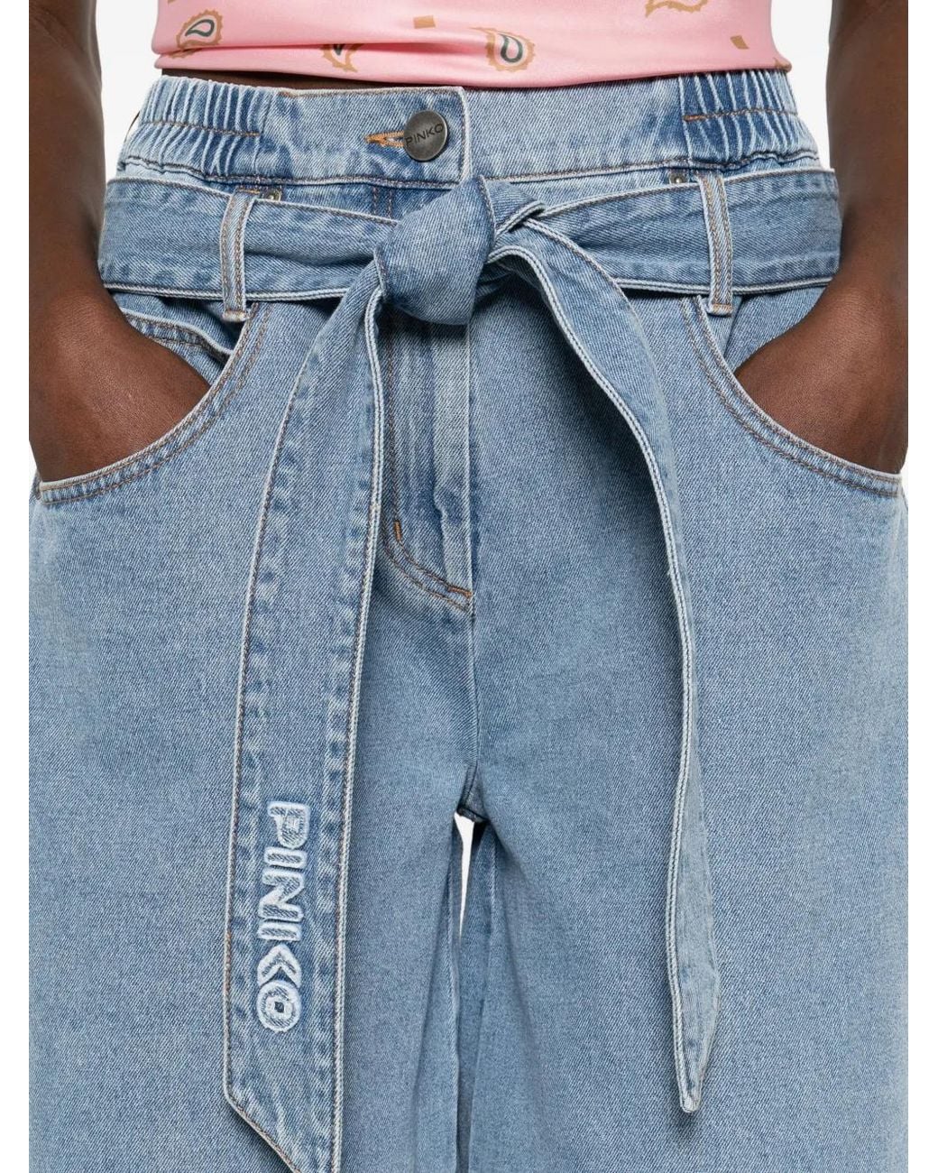 Pinko Blue Denim Shorts With Waist Belt