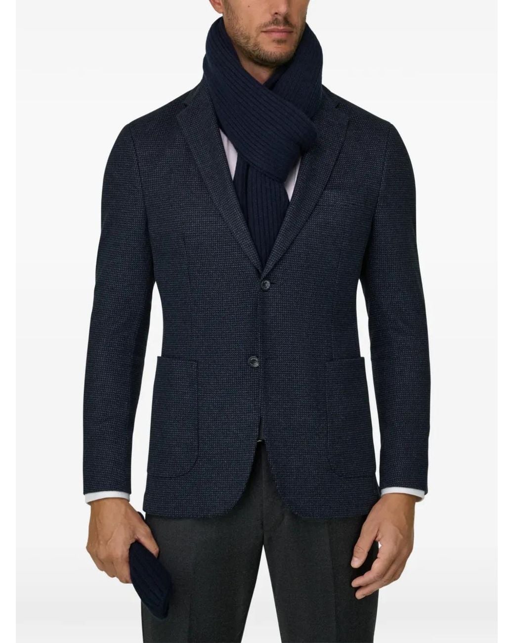 Boggi Blue Blazer Micro-Patterned Cotton-Blend B Jersey for men