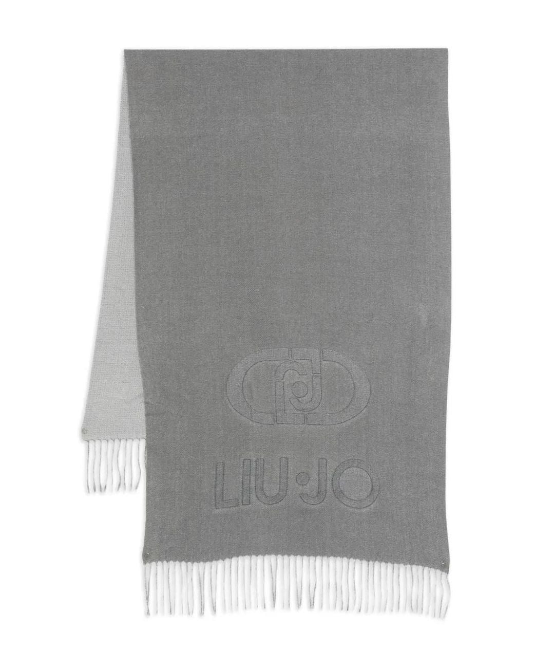 Liu Jo Gray Logo-Embroidered Fringe Scarf