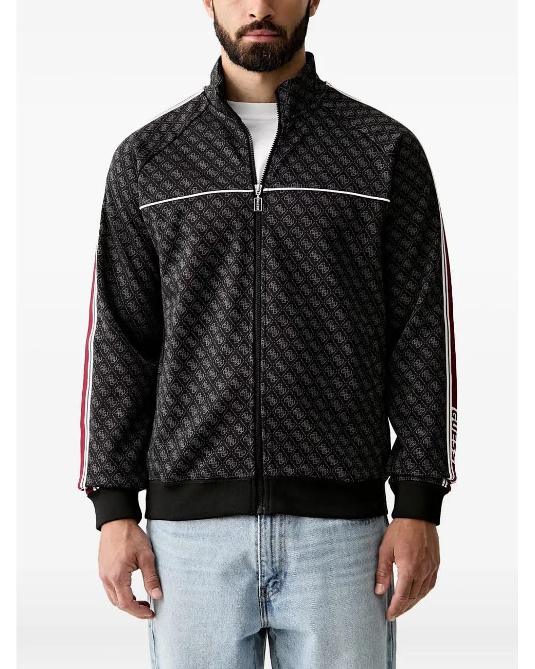 Guess Black Veste Zippée À Motif Monogrammé for men