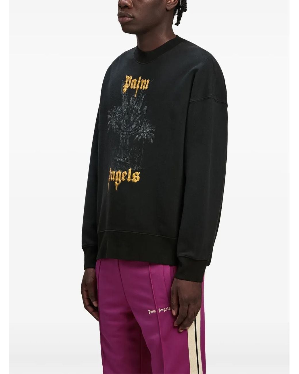Palm Angels Black Logo Cotton Crew-Neck Sweatshirt for men