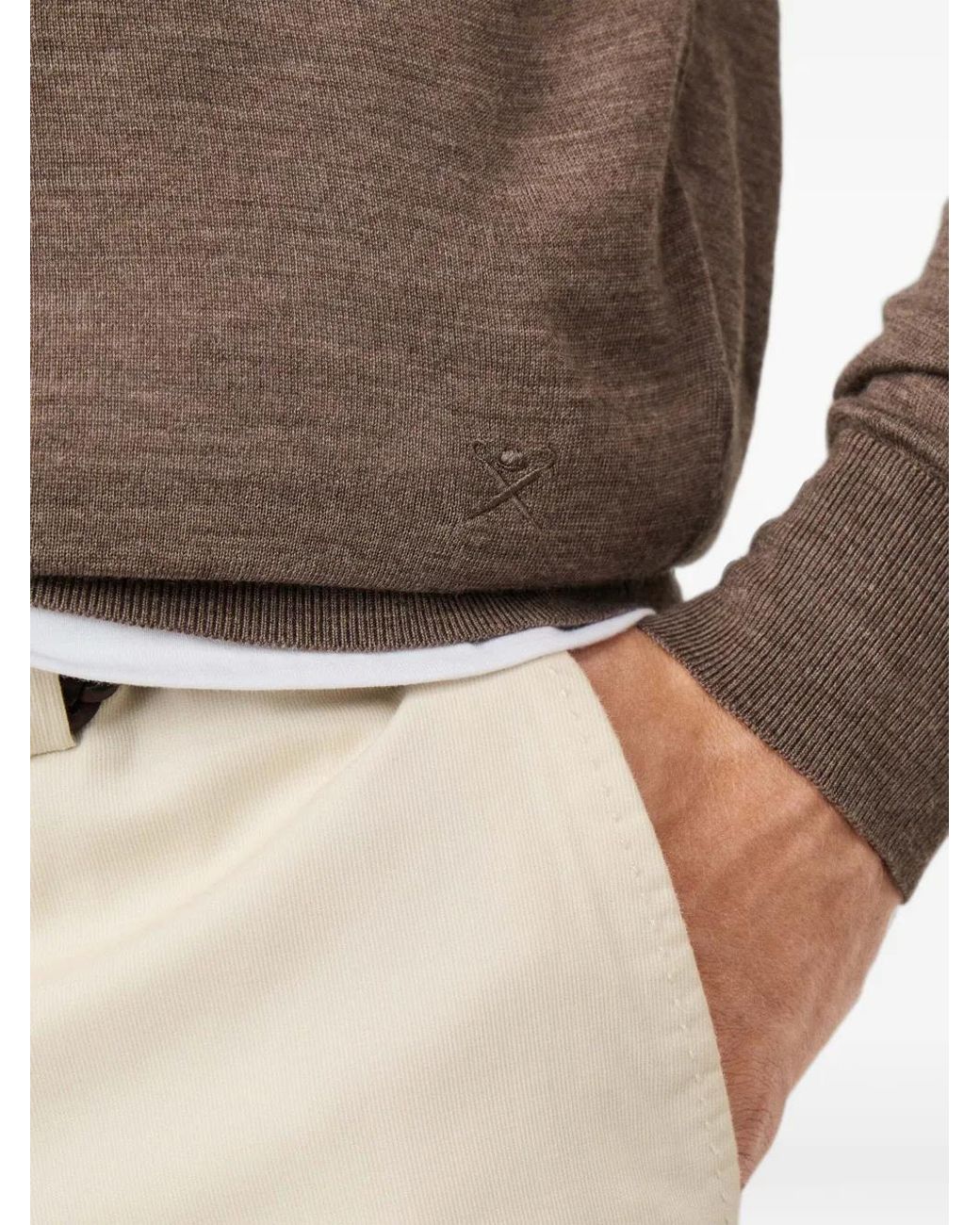 Hackett Brown Quarter-Zip Wool Sweater for men