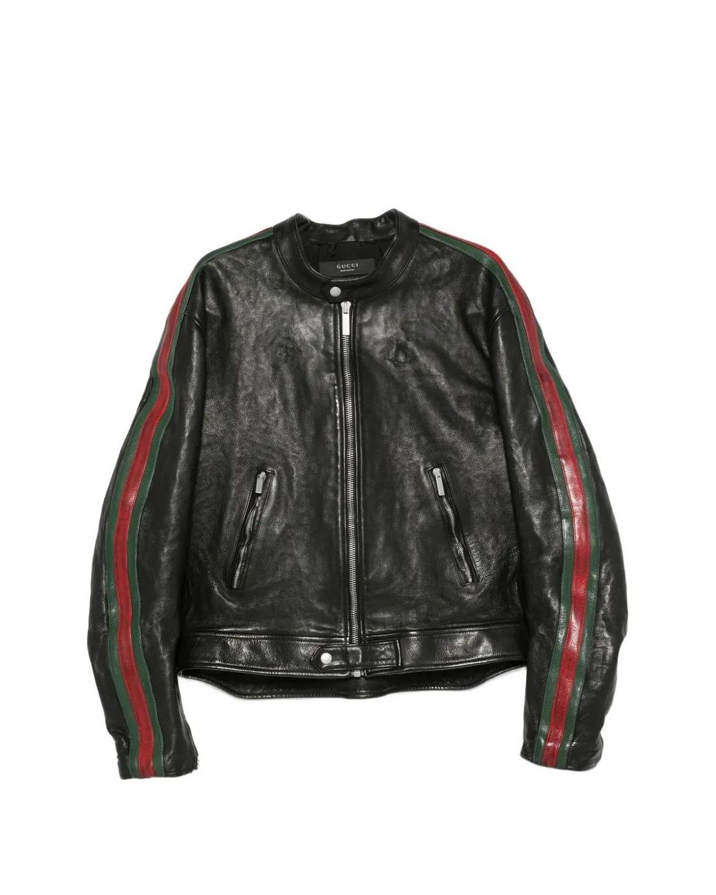 Gucci Black Buffalo Leather Biker Jacket With Web for men