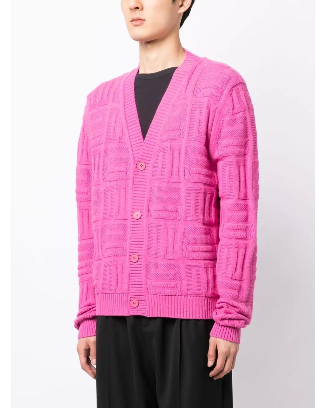 Ambush Pink Monogram-Pattern Knit Cardigan for men