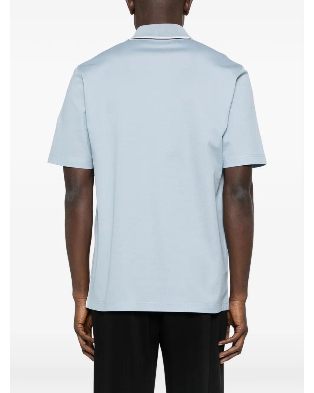 Ferragamo Blue Tipped-Collar Logo-Embroidered Polo Shirt for men