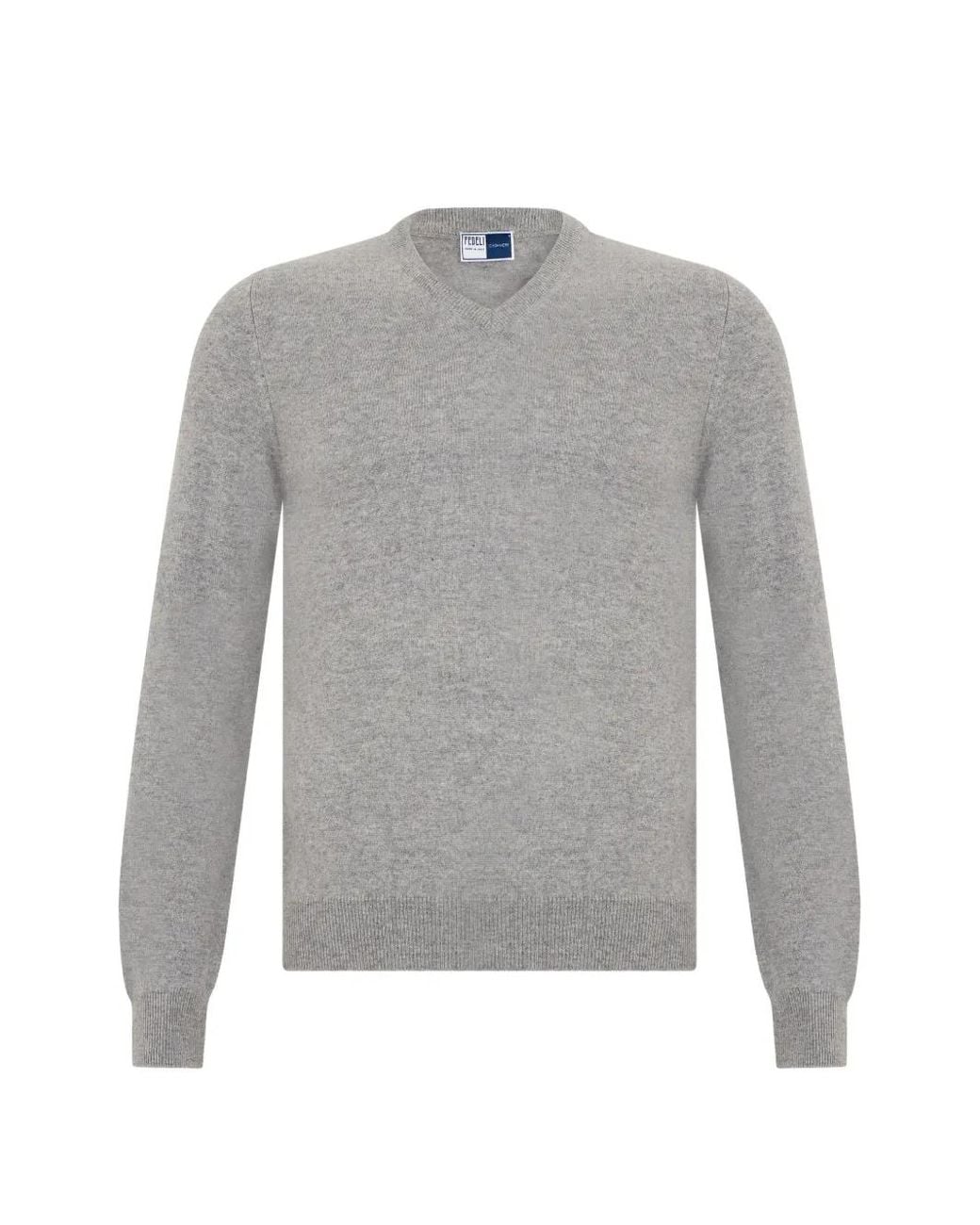 Fedeli Gray V-Neck Cashmere Sweater for men