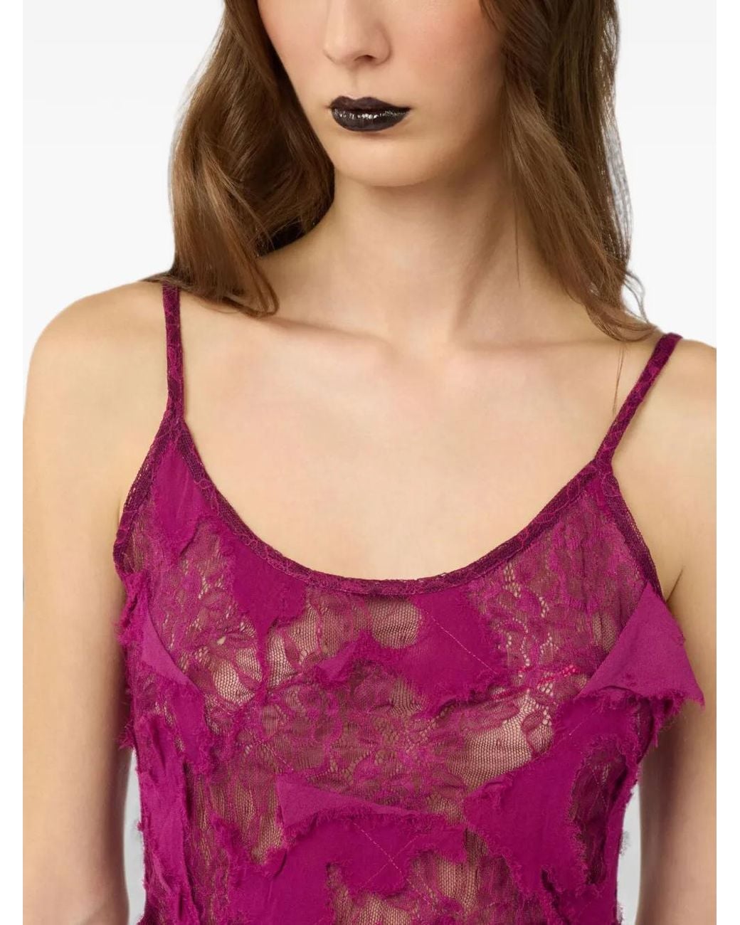 Roberto Cavalli Purple Distressed Lace Camisole Top