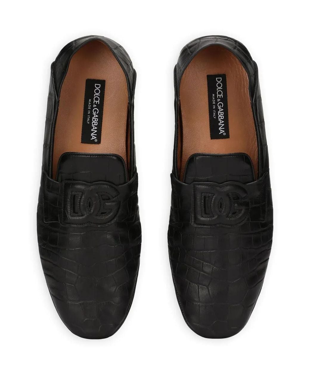 Dolce & Gabbana Black Dg Logo Embossed-Crocodile Leather Loafers for men