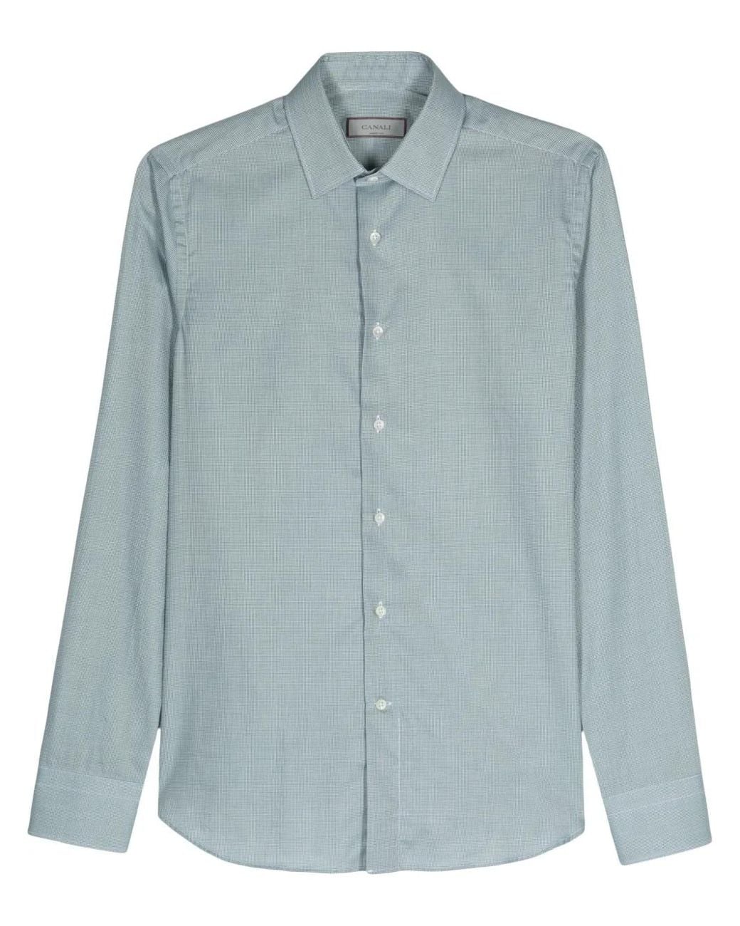 Canali Blue Check-Print Cotton Shirt for men