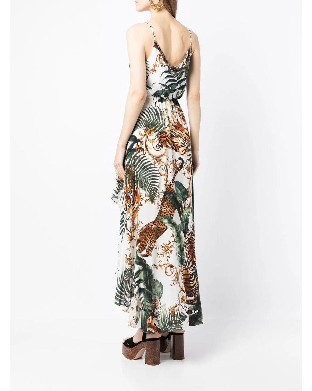 Camilla Metallic Draped Tiger-Paint Wrap Dress