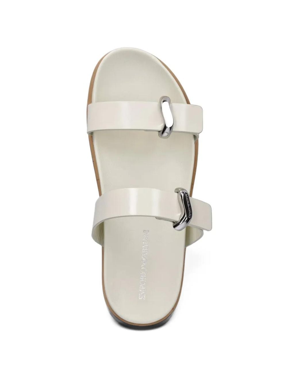 Emporio Armani White Buckle-Detail Double-Strap Slides
