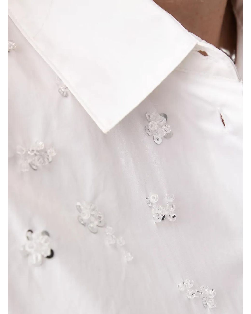 ARMANI EXCHANGE White Sequin-Embellished Cropped Shirt