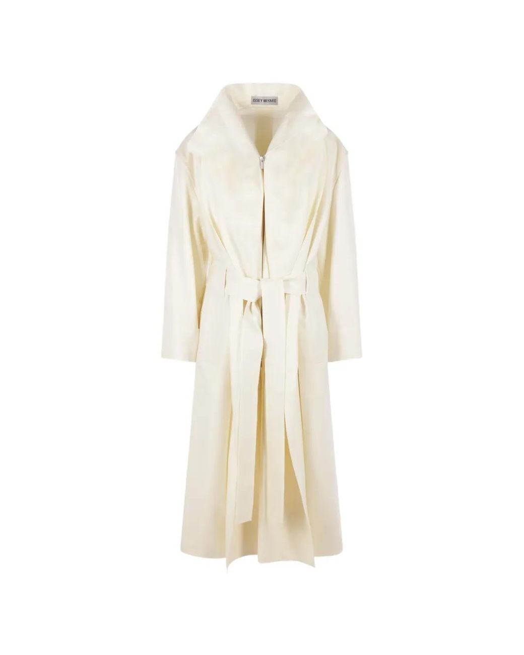 Issey Miyake White Shell Belted Zip-Up Coat