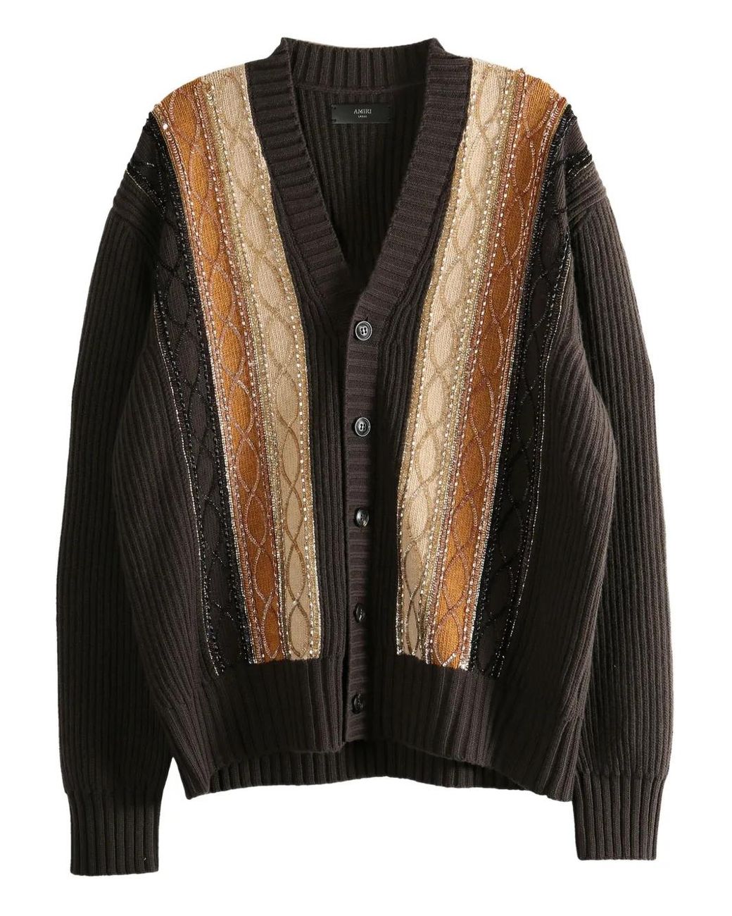 Amiri Black Striped-Detail Patterned Cardigan for men