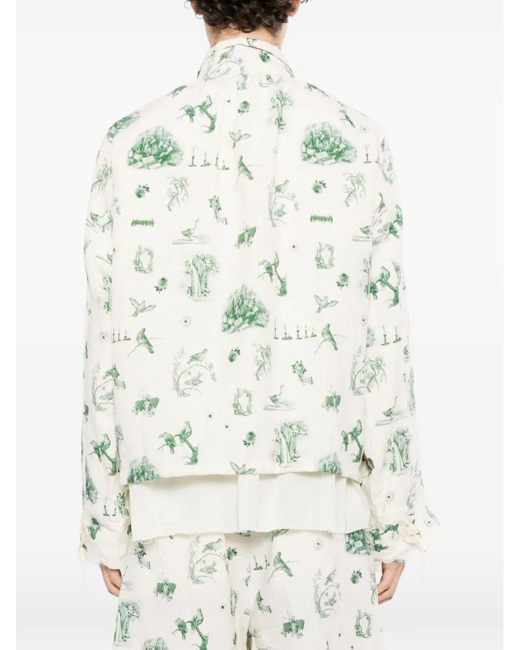 Midorikawa White Toile De Jouy-Print Zip-Up Shirt Jacket for men