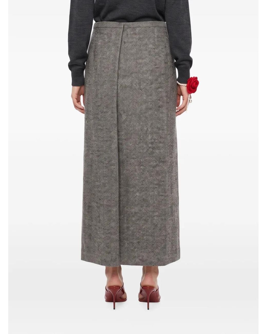 Magda Butrym Gray Herringbone-Pattern Wrap Maxi Skirt