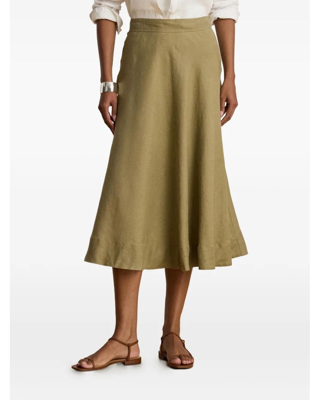 Ralph Lauren Green Linen A-Line Midi Skirt